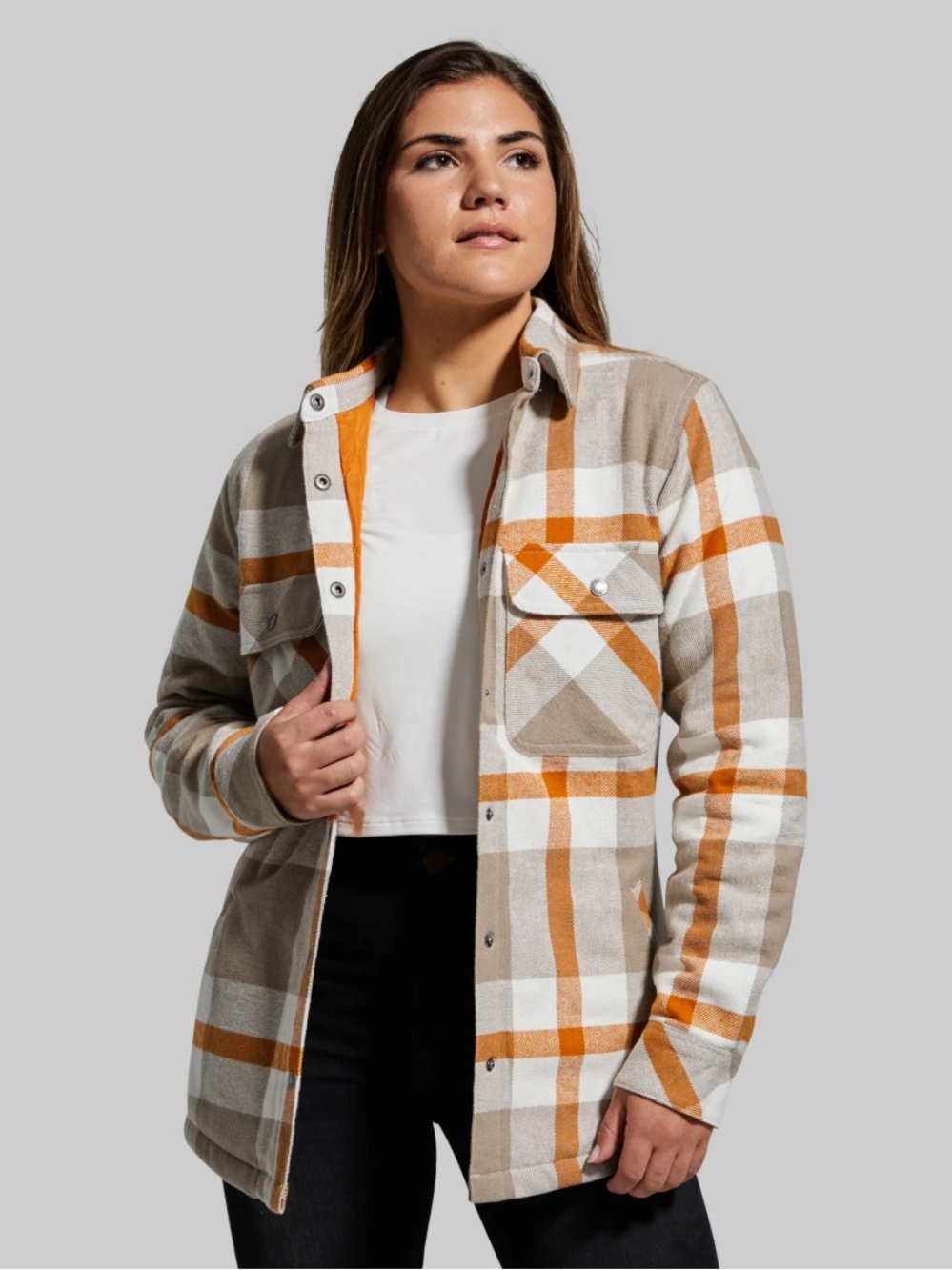 Born Primitive Plaid Shacket Jacket in Tan, White & Orange